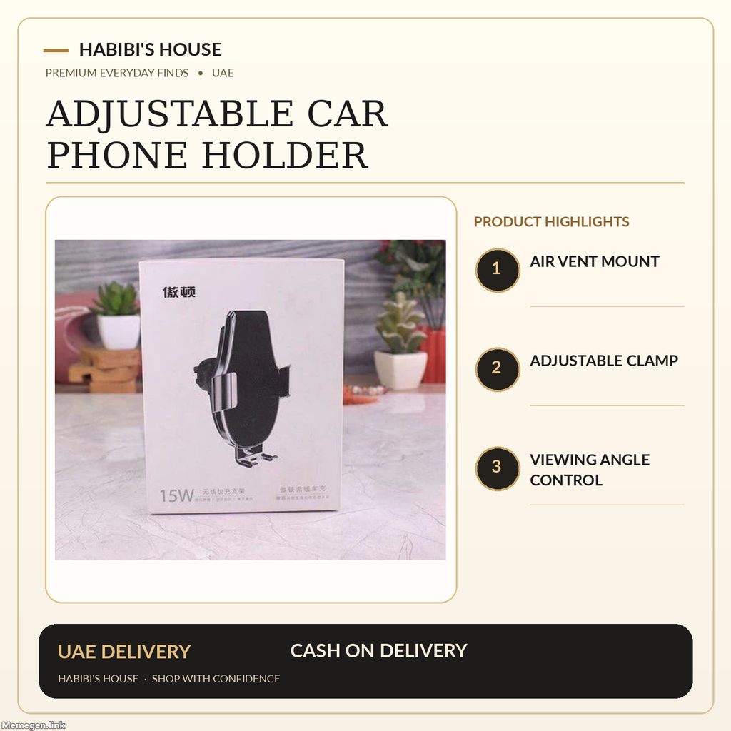 Habibi's House premium product image for car mount featuring the original supplier product photograph and product features