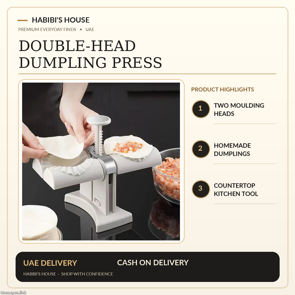 Habibi's House premium product image for dumpling featuring the original supplier product photograph and product features