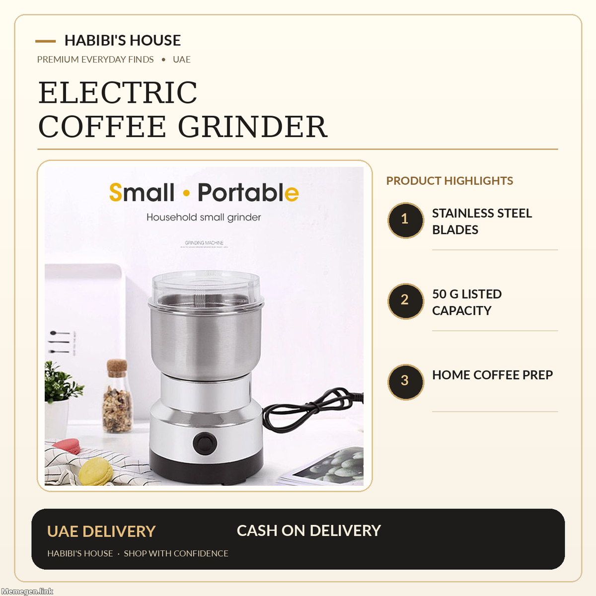 Habibi's House premium branded product image, featuring the actual supplier photo of coffee grinder