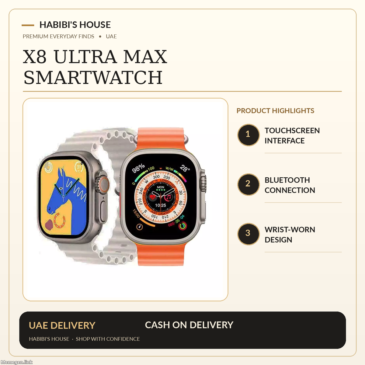 Habibi's House premium branded product image, featuring the actual supplier photo of smartwatch