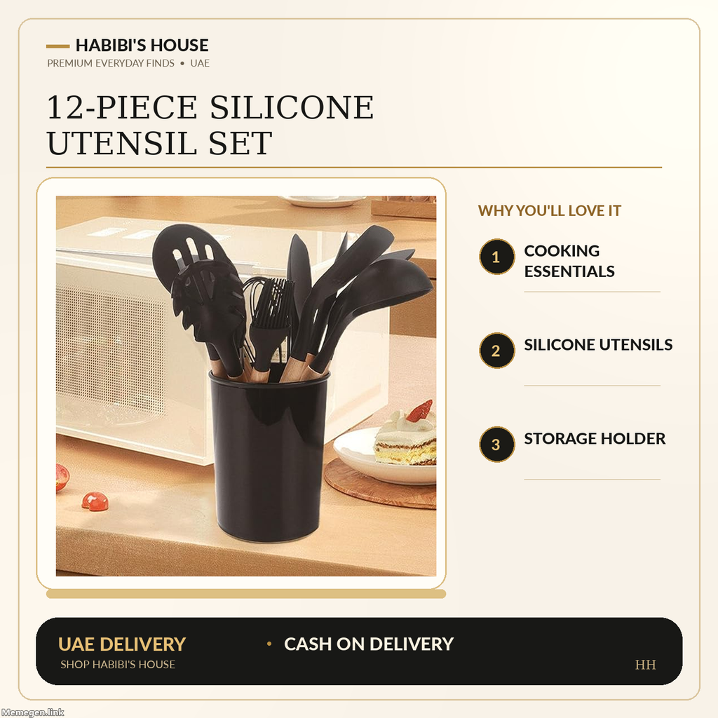 Actual supplier product photo of utensils in Habibi's House cream black and gold feature graphic